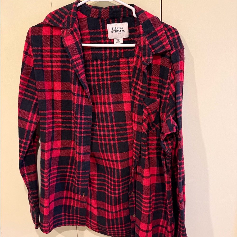 Field & Stream Red & Black Plaid Flannel Shirt Jacket